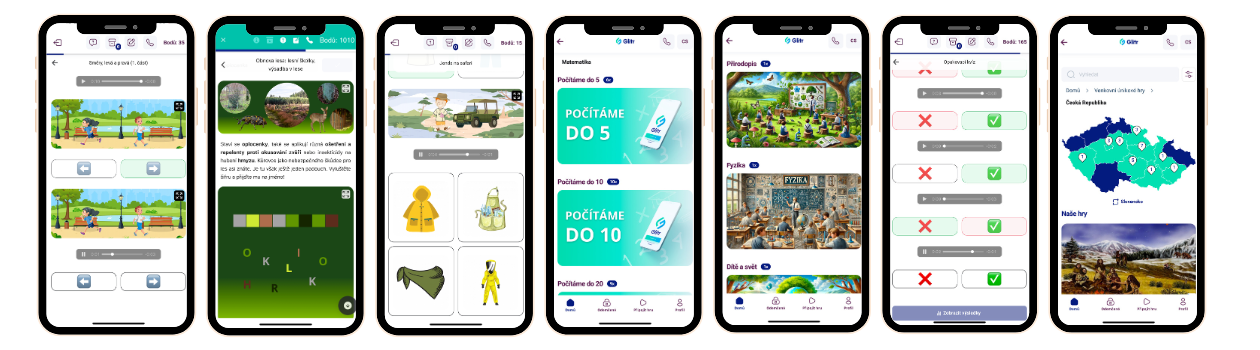 Ukázky vzdělávací mobilní aplikace Glitr