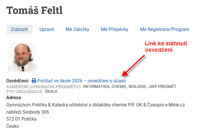 Link ke stánutí osvědčení v PDF souboru